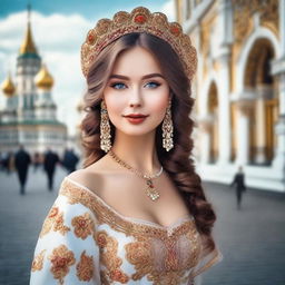 Generate an image of a beautiful Russian girl, capturing her elegance and charm