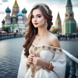 Generate an image of a beautiful Russian girl, capturing her elegance and charm