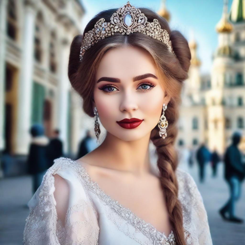 Generate an image of a beautiful Russian girl, capturing her elegance and charm