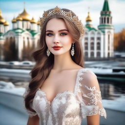 Generate an image of a beautiful Russian girl, capturing her elegance and charm