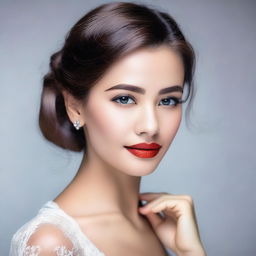 Generate an image of a beautifully done girl, capturing her elegance and charm in a tasteful and respectful manner.