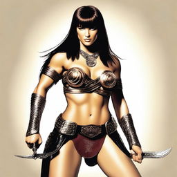 Create a depiction of Xena, the Warrior Princess, in a provocative but tasteful pose