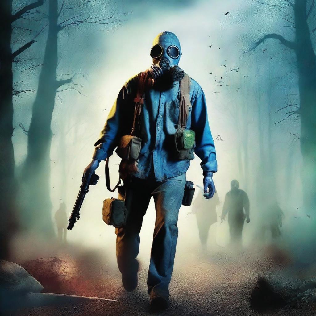 Create an image for a zombie book cover set in a rural, wooded, apocalyptic setting