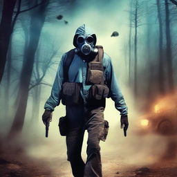 Create an image for a zombie book cover set in a rural, wooded, apocalyptic setting