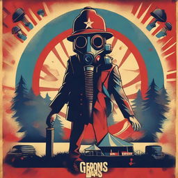 Generate a retro-style circus poster set in an apocalyptic, rural, and wooded setting