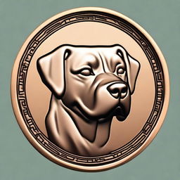 Generate an image of a bronze coin with the face of a dog on it