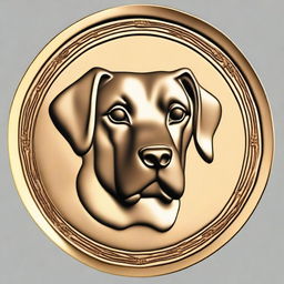 Generate an image of a bronze coin with the face of a dog on it