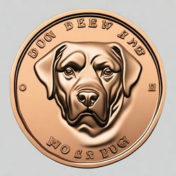 Generate an image of a bronze coin with the face of a dog breed called 'Dog' on it