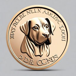 Generate an image of a bronze coin with the face of a dog breed called 'Dog' on it