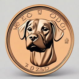 Generate an image of a bronze coin with the face of a dog breed called 'Dog' on it