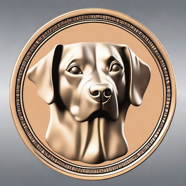 Generate an image of a bronze coin with the face of a dog breed called 'Dog' on it