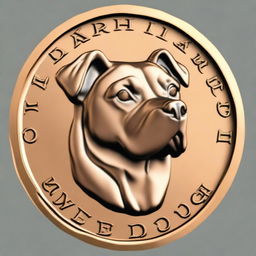 Generate an image of a bronze coin with the face of a dog breed called 'Dog' on it