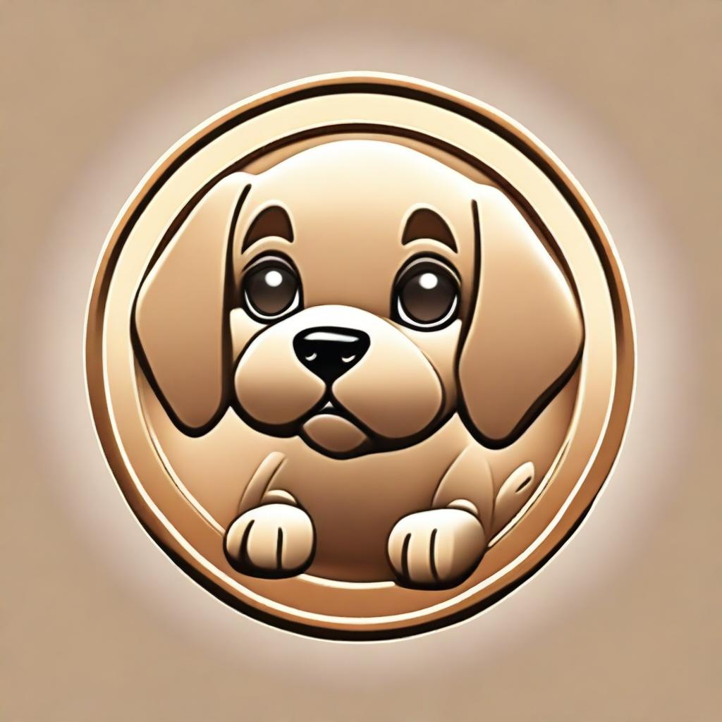 Generate an image of a bronze coin with the face of a cute little puppy on it