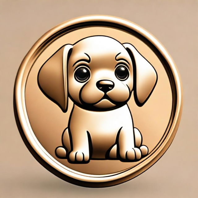 Generate an image of a bronze coin with the face of a cute little puppy on it