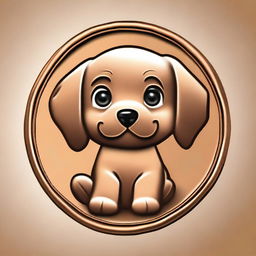 Generate an image of a bronze coin with the face of a cute little puppy on it