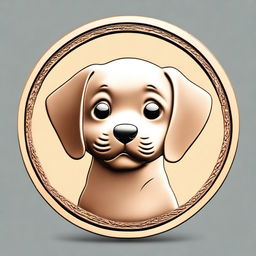 Generate an image of a bronze coin with the face of a cute little puppy on it