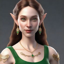 Generate a 3D realism portrait of a beautiful half-elf woman