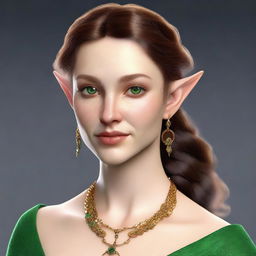 Generate a 3D realism portrait of a beautiful half-elf woman