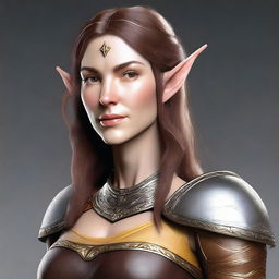 Generate a 3D realism portrait of a beautiful half-elf woman