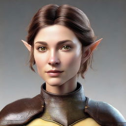 Generate a 3D realism portrait of a beautiful half-elf woman