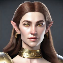 Generate a 3D realism portrait of a beautiful half-elf woman