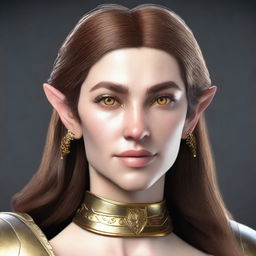 Generate a 3D realism portrait of a beautiful half-elf woman