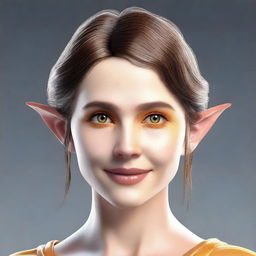 Generate a 3D realism portrait of a beautiful half-elf woman