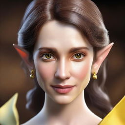 Generate a 3D realism portrait of a beautiful half-elf woman