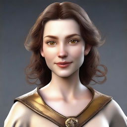 Generate a 3D realism portrait of a beautiful half-elf woman