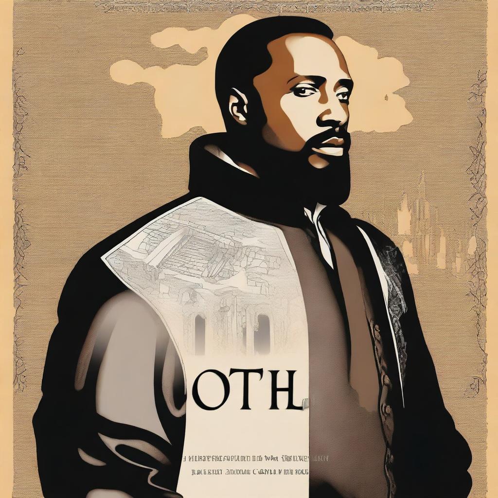 Create a poster for the theatrical play "Othello" by William Shakespeare in a historical and fantastic style