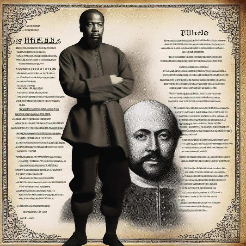 Create a poster for the theatrical play "Othello" by William Shakespeare in a historical and realism style