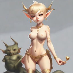 Create an image of a cute goblin girl in a fantasy setting