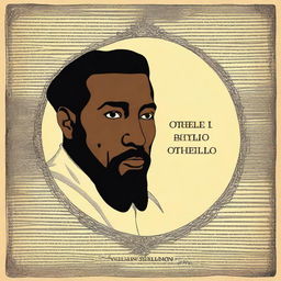 Create a poster for the theatrical play "Othello" by William Shakespeare in a historical style, incorporating details from the book and manuscripts