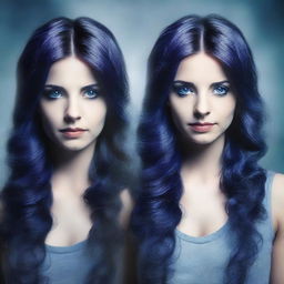 Generate a mystery/thriller book cover featuring two twin sisters who don't look exactly alike but bear some resemblance