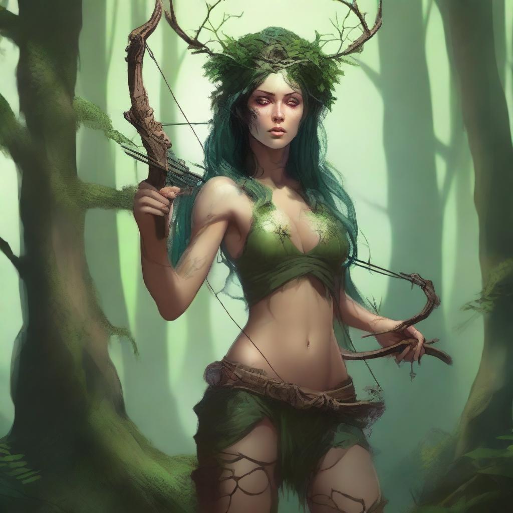 Generate an image of a dryad, who is also a drug dealer