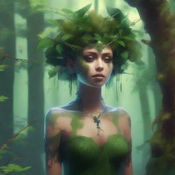 Generate an image of a dryad who is a drug dealer