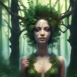 Generate an image of a dryad who is a drug dealer