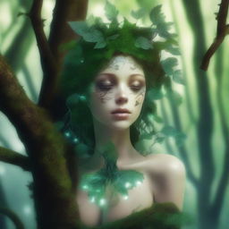 Generate an image of a dryad dealing drugs