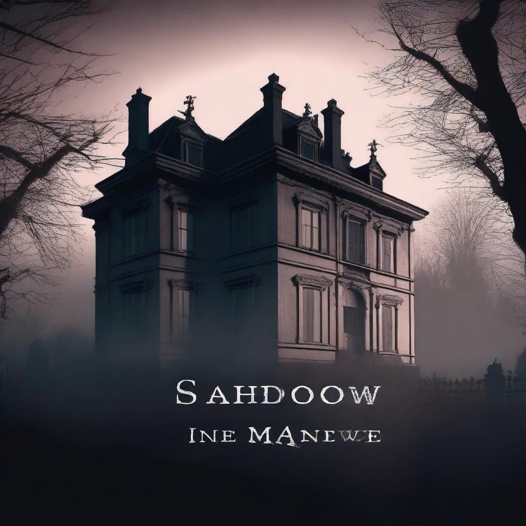 Create a book cover for a murder mystery novel called 'Shadow In The Manor'