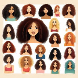 Create an image showcasing a variety of curly hair styles, also known as 'cachos'