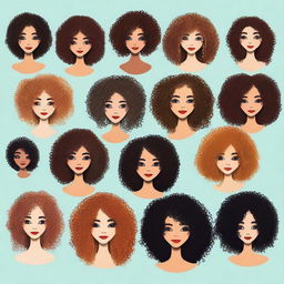 Create an image showcasing a variety of curly hair styles, also known as 'cachos'