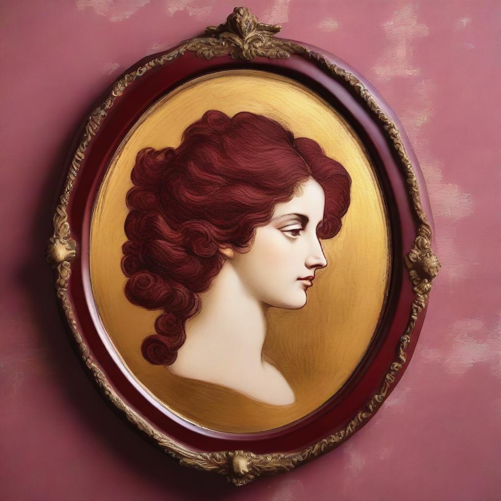 A book cover in burgundy red featuring the face of a woman with open-curled hair