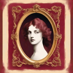 A book cover in burgundy red featuring the face of a woman with open-curled hair