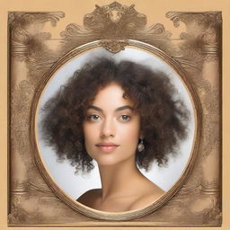 A book cover featuring a woman with curly hair looking at herself in a neoclassical mirror