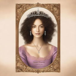 A book cover showcasing a regal, feminine woman with curly hair looking at herself in a royal-style mirror