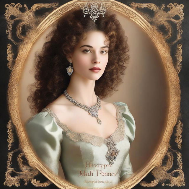 A book cover showcasing a regal, feminine woman with curly hair looking at herself in a royal-style mirror