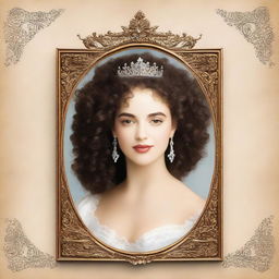 A book cover showcasing a regal, feminine woman with curly hair looking at herself in a royal-style mirror