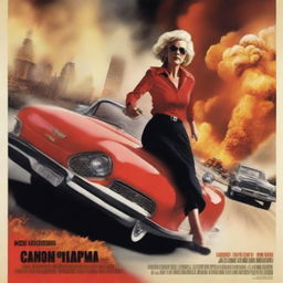 Generate a poster for an action movie featuring an older woman as the protagonist