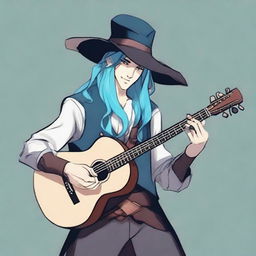 Generate an image of a male air genasi bard