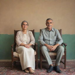 A contented couple sitting together on a chair, their names 'Subair' and 'Afrin' subtly designed and presented in the background.